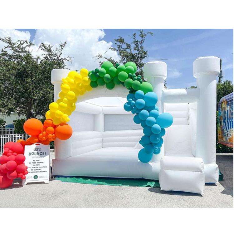 Durable PVC Commercial Inflatable White Bounce Castle With Slide Combo Jumping House Tent bouncy castle jumper included Air Blower For Outdoor Fun-1