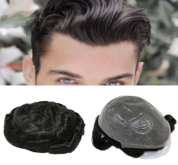 Toupee duradero 006008mm Piel Aspecto natural Cabello humano Remy Hombres peluca Reemplazos completos de PU Pelucas 9033260