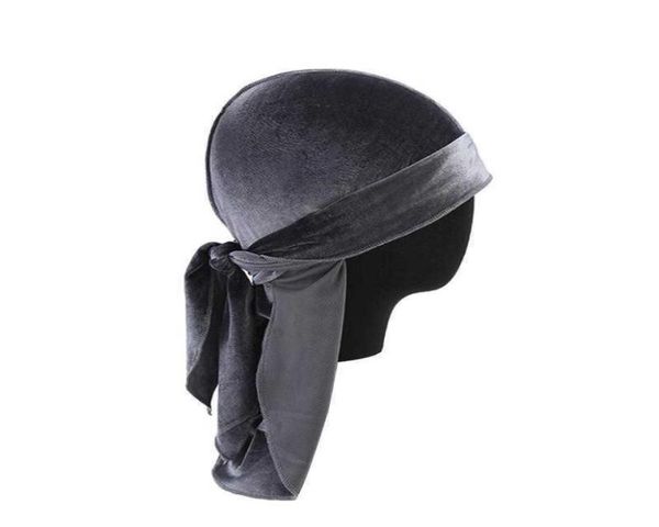 Gorro de pelo pirata Durag Velutum con cola larga, gorros de terciopelo Hip Hop, gorro de ciclismo con calavera para adultos, hombres y mujeres, sombrero de quimio de color sólido9094552