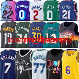 Durant 7 Kevin Jimmy Harden Maillots cousus LBJ Butler Luka Embiid Doncic Devin Ja Booker Lillard Morant Joel Kawhi Dwyane Curry Wade S-XXL