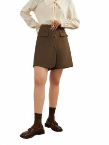 Dushu British Vintage Wind A-ligne All-Match taille haute Culottes Femmes Automne Hiver Nouveau Style Casual Solide Couleur Femme Shorts s72R #