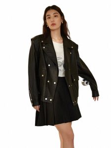 Dushu moto Style Cool veste en cuir fiable pour les femmes rétro manches amovibles deux vêtements manteau en cuir ample femme Q10Y #