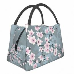 Dusky Pink Sakura Cherry Blossom Sac fourre-tout isolé pour les femmes japonaises Frs Resuable Thermal Cooler Bento Box F3iF #