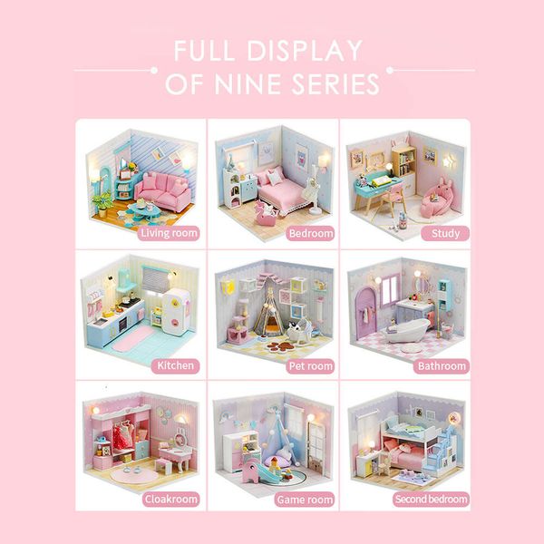 Couverture de poussière Designs miniatures Dollhouse DIY HUT 3D WOODEN Doll House Manual Assembing Toys Toys for Kids Enfants 36674