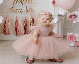 Dust Pink Little Girls Pageant Dresses Ball Jurken Ruffled Flower Birthday Party Outfits voor Baby Bow Keyhole Back Back Tealengte Kids 9025049