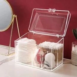 Organizador de maquillaje de plástico a prueba de polvo para almohadillas de algodón/hisopo/caja de almacenamiento de licuadora de belleza con lápiz labial/organizador de esmalte de uñas