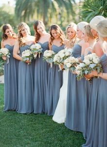 Dusty Blue Chiffon Bruidsmeisjes Jurken 2021 Sweetheart Neck Maid of Honour Wedding Guest Gown Custom Made Cheap