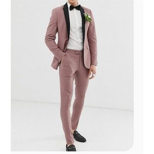 Dusty Pink Black Shawl Lapel Trajes de hombre Prom Terno Masculino Novio Traje Homme Blazer Boda 2 piezas 220504