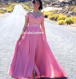 Dusty Pink Long Prom Dresses 2023 Sexy Off The Shoulder Chiffon Beach Boho Vestido de noche Longitud del piso Vestido De Noche Mujer A Line Dance Party Vestidos para mujeres elegantes