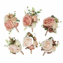 Boustnie rose rose poussiére pour les épingles de mariage artificielles artificielles arboresseur arboresque Groomsen corsage bruiloft acteurs w5di #