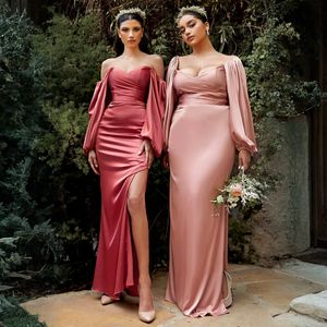 Robes de demoiselle d'honneur Rose poussiéreuse sirène élastique Satin Sexy haute fente robes de demoiselle d'honneur robes de mariée pour Nigeria noir femmes filles mariage BR098