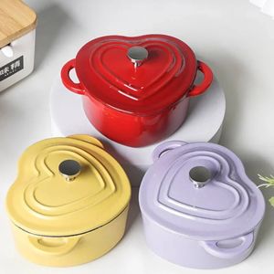 Dutch Ovens Four hollandais rouge en forme de cœur de 10CM, petite marmite en fonte émaillée avec couvercle, Casserole, accessoires de cuisine, outils de cuisine 231207