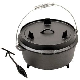 Dutch Ovens 25 cm Camp Dutch Oven Voorgekruid gietijzeren deksel Ook een koekepan braadpan met deksellifter voor kamperen, koken, barbecue bakken 4QT 231207