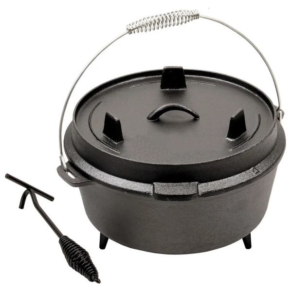 Dutch Ovens Four hollandais de camping de 25 cm avec couvercle en fonte pré-assaisonné également une poêle et une cocotte avec lève-couvercle pour la cuisson au camping, au barbecue, 4 QT 231207