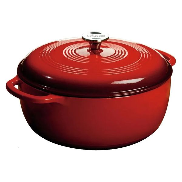 Dutch Ovens Four hollandais en fonte émaillée de 7,5 litres avec couvercle automatique, casserole en fonte, batterie de cuisine antiadhésive rouge 231207