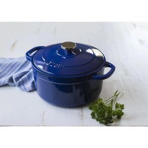 Dutch Ovens Batterie de cuisine en fonte 5,5 litres Four hollandais émaillé avec couvercle Bleu Cuisine 231207