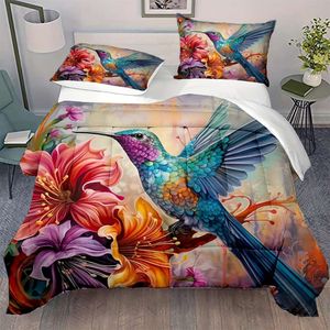 Couvre de couette 3 pcs 100% polyester (1 * couette + 2 * taie d'oreiller, sans noyau), ensemble de literie décorative à imprimé fleur esthétique, doux confortable et adapté à la peau