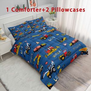 Couverture de couette 3 pcs de camions de tracteur, literie de véhicules d'excavatrice pour les adolescents garçons décor de chambre adultes, coffre-fort de Hinery toute la saison, doux et confortable, y compris 1