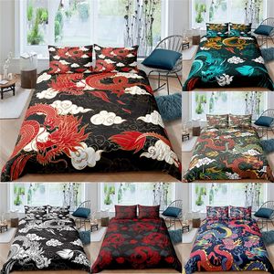 Ensembles de housse de couette Literie Dragon Impression Literie Housses de couette Taies d'oreiller Couette Ensembles de lit King Queen Twin Single Home Textiles 20220903 E3