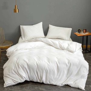 Ensembles de housse de couette Queen Size Couleur blanche Linge de lit teint uni Ensemble de literie simple ropa de cama Literie double et ensemble de lit 210706