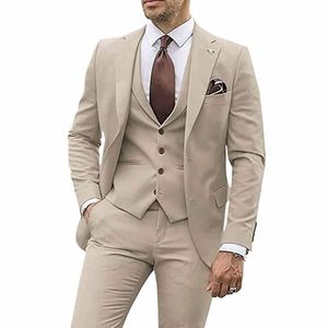 dv067 3 pièces costumes beiges pour hommes Slim Fit marié Tuxedos costumes de mariage meilleur homme garçons d'honneur costume de fête formelle mâle Blazer Hombre 21uT #