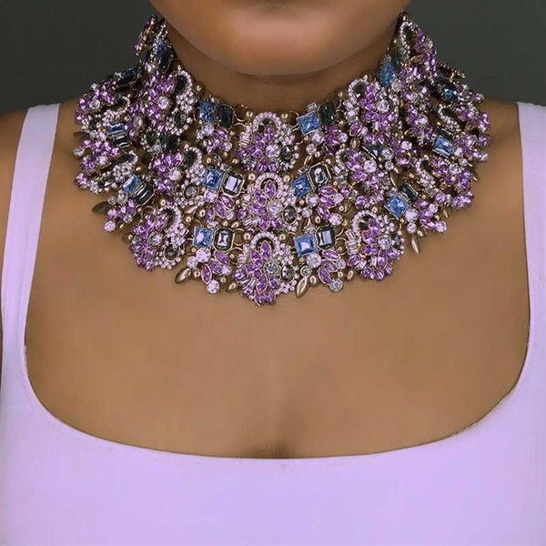 Dvacaman femmes couches cristal chaîne pendentif collier grande déclaration collier strass indien Bijoux de mariée Famale Bijoux AI32 X0208o