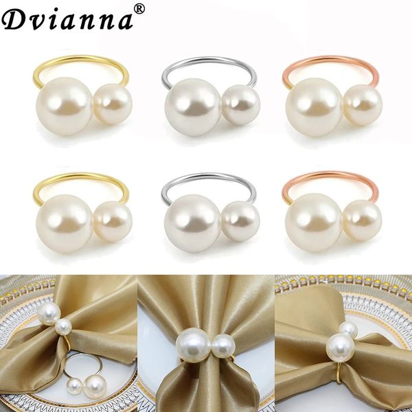 Dvinana 61224pcs anillos de servilleta perla soportes de oro para fiesta de bodas decoración de mesa de comedor formal o informal HWP23 240429