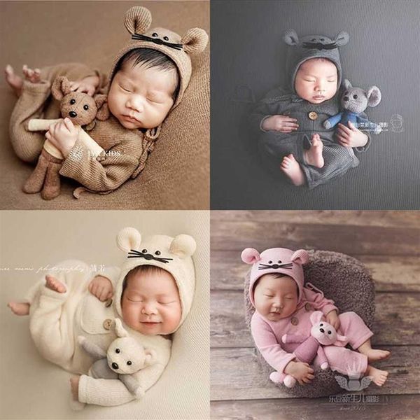 Dvotinst accessoires de photographie pour nouveau-né pour bébé, tenues de souris douces et mignonnes, Bonnet de poupée, couverture, Studio de tournage Po Props245D