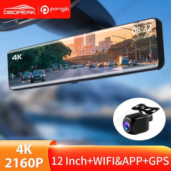 DVRs 2023 4K Dash Cam 12 pulgadas Lente dual Pantalla LCD Coche DVR 1080P WIFI APPGPS Auto Recorder 24h Soporte de estacionamientoHKD230701