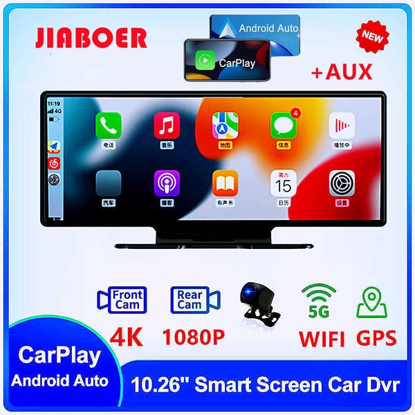 DVRs 4K 38402160P 1026 pouces voiture Dvr sans fil Carplay Android Auto double objectif WiFi APP Dash Cam GPS FM enregistrement en boucle enregistreur vidéoHKD230701