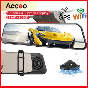 DVRs ACCEO A38Plus 12 Inch Spiegel Touchscreen Videorecorder Dash Cam Voor Auto's AUTO DVR Met Achteruitrijcamera Auto Black boxHKD230701