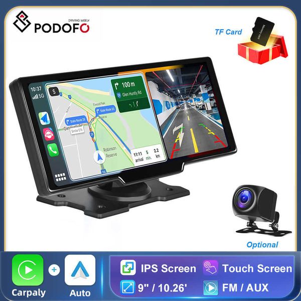 DVRs Podofo 93 pulgadas coche DVR reproductor inteligente inalámbrico Carplay Android Auto con Control de voz soporte cámara trasera BT FM Dash CamHKD230701