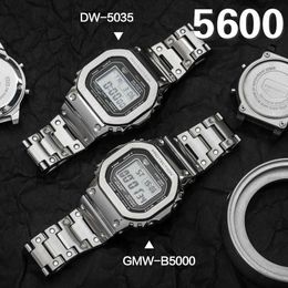 DW5600 Set Metal Watch Strap Band 316L Caja de reloj de acero inoxidable para GW-5000 5035 GW-M5610 5600 Belt Watch Band + Bisel LJ201118