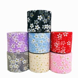 DWWTKL Mesh Tule Lint Party Decoration Netting Fabric Roll met bloemen voor Ambachten Valentijnsdag Bruiloft Verjaardag Kerstcadeau Boog Verpakking