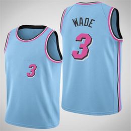 Dwyane 3 Wade Jimmy 22 Butler Jerseys Jerseys de baloncesto cosidos Rosa Azul hombres