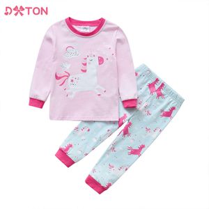 DXTON KINDEREN PAMAS BABY HUIS KID KID ENICORN CARTOON SLAPWEAR Katoen nachtkleding Girl Pyjama Pijama's Sets Pak L2405