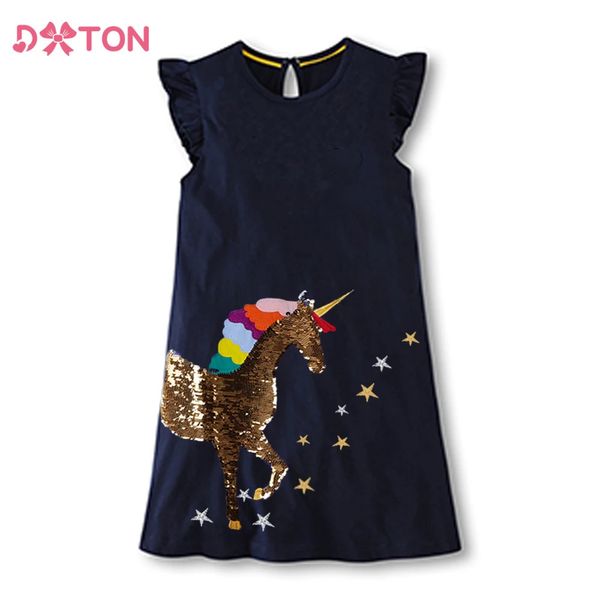 Dxton Summer Kids Robes For Girls Flying Sleeve Toddlers Robe Cotton Children Vêtements Sequin Unicorn bébé 312y 240416