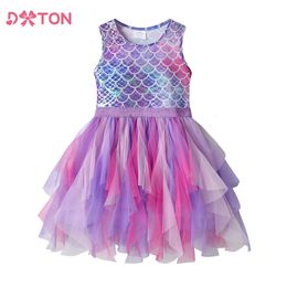 Dxton zomer mouwloze jurken voor meisjes onregelmatige tule kinderen prinses jurk zeemeermin feest prom peuter kinderen kostuums 312y 240428