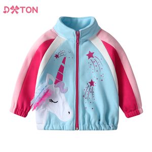 DXTON Eenhoorn Kids Jas Voor Meisjes Herfst Winter Dikke Kinderen Warme Jas Cartoon Rits Tieners Honkbal Bovenkleding Kleding 240127