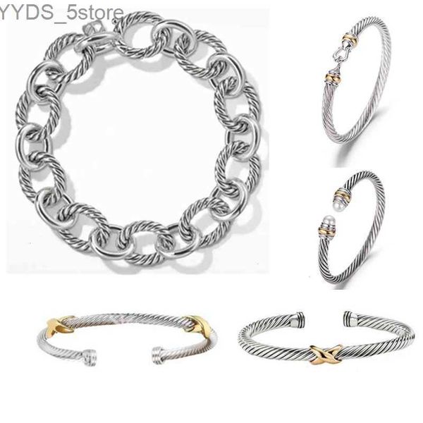 DY bracelet designer câble bijoux de mode femmes hommes argent tête de perle croix bracelet manchette ouverte dy bijoux homme cadeau de Noël 240228