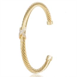 DY Bracelet Designer Bijoux de luxe Top bijoux Bracelet Dy 5MM câble croix en forme de 8 pleine imitation diamant X-ouverture accessoires de mode pour cadeaux de Noël