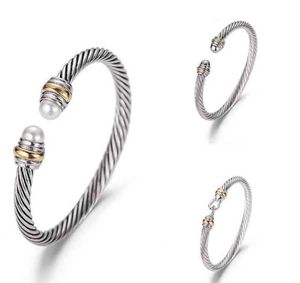 Dy Bracelet De Luxe Designer Torsadé Perle Tête Femmes Mode Polyvalent Twist Bracelets Bijoux Platine Plaqué Cadeaux De Mariage