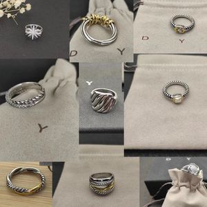 Bagues de marque DY torsadées deux couleurs perles croisées bague de créateur pour femmes mode 925 en argent sterling Vintage dy bijoux de luxe diamant cadeau de mariage