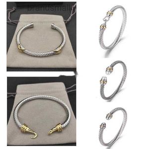 Pulseras de pulsera de diamante dy joyería de lujo para mujeres cabezales de perlas de oro plateado x brazalete en forma de joyería para regalo de Navidad 5 mm