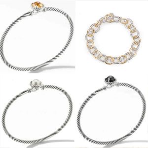 DY perles tête ronde charme bracelets de créateur pour femmes hommes mode polyvalent plaqué or 18 carats bicolore chanvre torsadé fil bijoux 6MM bracelet de luxe bijoux