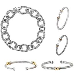 Dy pulsera retorcida de pulseras clásicas de lujo diseñador para mujeres moda dy dy oro plateado perla cross diamantes diamantes joyería caliente regalo de boda al por mayor