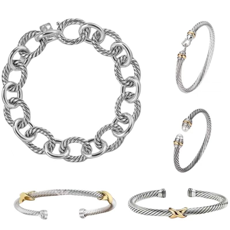 Dy Twisted Bracelet Klassische Luxusarmbänder Designer für Frauen Mode Bangle Gold Silber Perlenkreuz Diamant Hüfte Heiße Schmuckparty Hochzeit Geschenkgroßhandel Großhandel