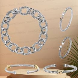Dy Twisted Bracelet Designer Cable Pulseras para mujeres Alta calidad 1: 1 Joyas Retro Dy Men Gold 925 Silver Pearl Coss Cross Open Bangle Man Gift