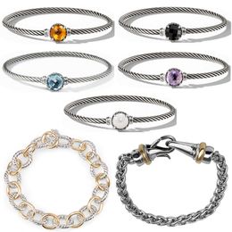 DY Bracelets à breloques torsadés ouverts pour femmes, plaqué or argent 925, diamants pour hommes, chaîne cubaine rétro personnalisée, festival, créateur de bijoux de fiançailles, cadeau avec boîte