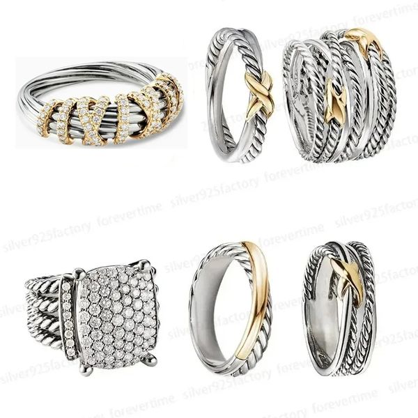 Dy Twisted Vintage Band Designer Rings For Women Gift Diamonds 925 Sterling Silver Ring for Men Fashion personalizado de 14k Gold Joya Gift